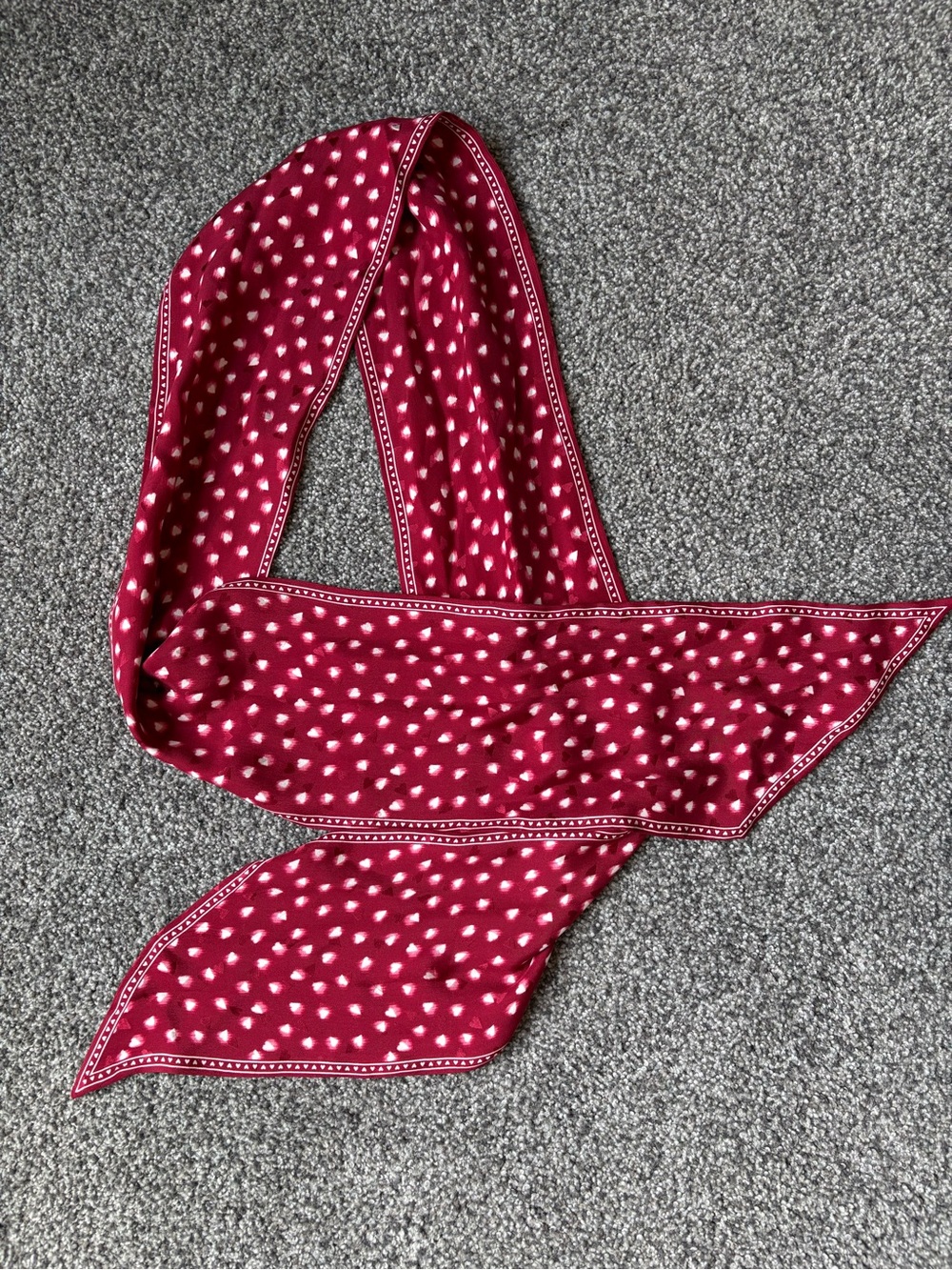 Rebecca Taylor 100% Silk Burgundy Red Heart Twilly Scarf 60" Long Romantic